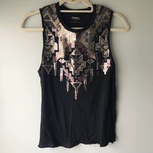 Express Black Cotton Raw Hem Sequined Tank